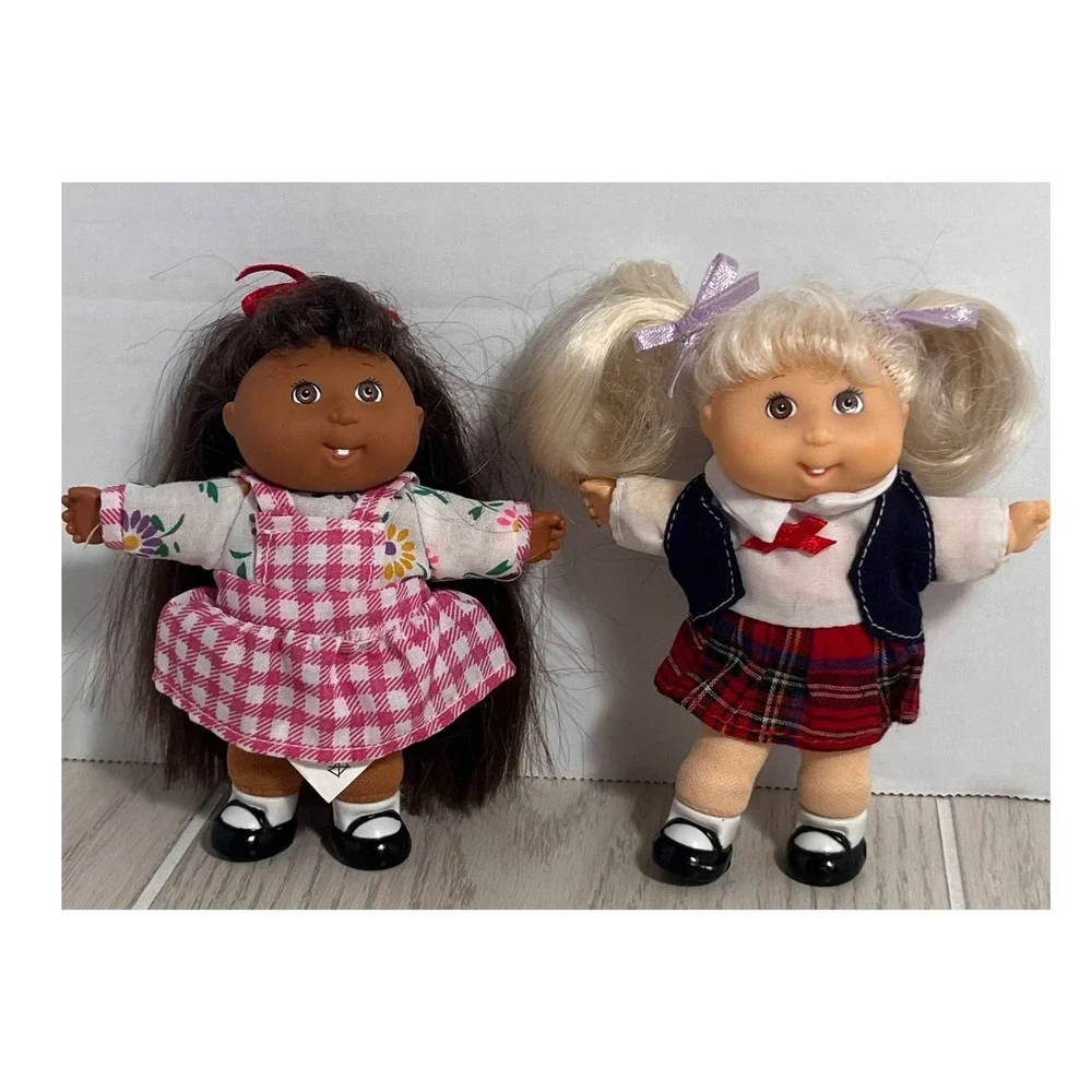 Cabbage Patch Kids 2 Mini Dolls 5.5 Inch AA or Hispanic Blonde Plaid dress